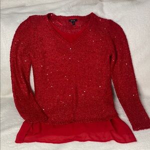 Apt. 9 Red Sequin V-Neck Sweater